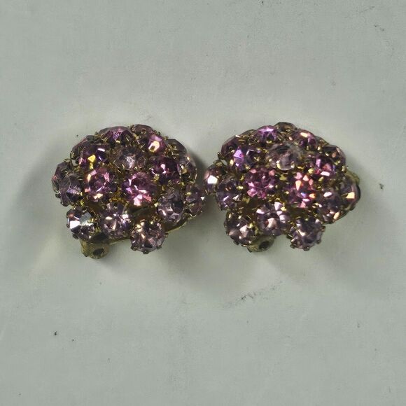 Regency Pink Rhinestone Butterfly Pin w/Matching Earrings Vintage Goldtone - Picture 8 of 16